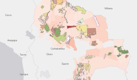 El mapa contiene los datos confirmados oficialmente de casos de Covid-19 en los municipios que se encuentran sobrepuestos a los territorios indígenas de las tierras bajas de Bolivia.