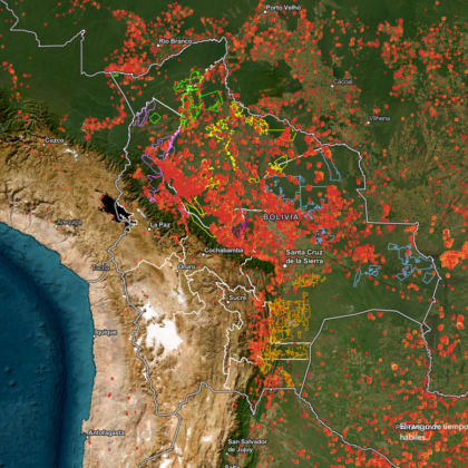 Focos de calor en territorios indígenas de tierras bajas de Bolivia